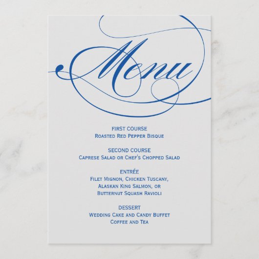 Menu Élégant bleu gris Calligraphie Mariage de script (Devant)