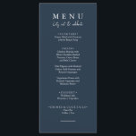 Menu Elégant bleu marine Mangeons Mariage de calligraph<br><div class="desc">Un menu de dîner minimaliste chic et moderne, mariage nautique bleu foncé. Ce qui présente le design modèle chic de marine bleu solide arrière - plan et la typographie blanche. Et mangeons le libellé dans une élégante calligraphie blanche chic. Attrapez-le et faites de votre menu mariage un menu chic et...</div>