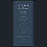 Menu Elégant bleu marine Mangeons Mariage de calligraph<br><div class="desc">Un menu de dîner minimaliste chic et moderne, mariage nautique bleu foncé. Ce qui présente le design modèle chic de marine bleu solide arrière - plan et la typographie blanche. Et mangeons le libellé dans une élégante calligraphie blanche chic. Attrapez-le et faites de votre menu mariage un menu chic et...</div>
