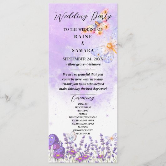 Menu Elégant Bleu Papillon Rustique Mariage d'aquarelle (Devant)