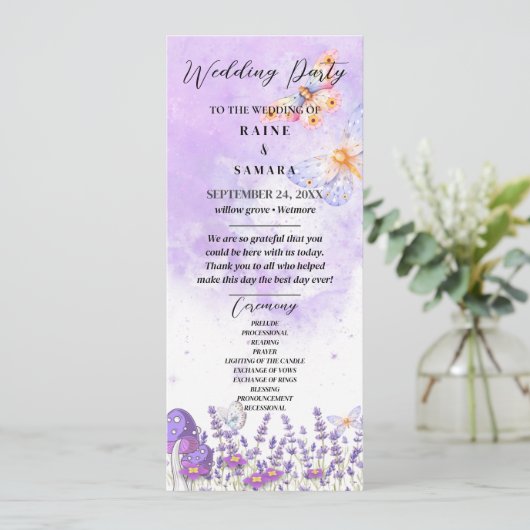 Menu Elégant Bleu Papillon Rustique Mariage d'aquarelle (Debout devant)