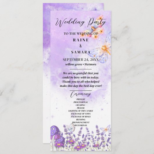 Menu Elégant Bleu Papillon Rustique Mariage d'aquarelle (Devant / Derrière)