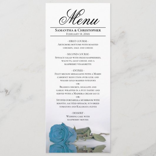 Menu Elégant bleu turquoise Rose Réflexions Mariage (Devant)