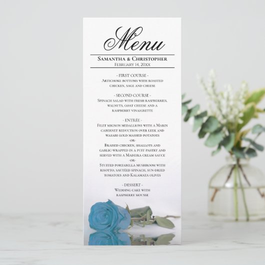 Menu Elégant bleu turquoise Rose Réflexions Mariage (Debout devant)