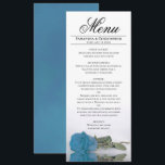 Menu Elégant bleu turquoise Rose Réflexions Mariage<br><div class="desc">Ce beau menu ajoutera un peu de style à votre réception de mariage. Il présente un design magnifique et romantique avec un rose bleu ciel, turquoise ou azur sur son côté, réfléchissant dans un bassin d'eau avec vagues et ondulations. Il y a de l'espace pour les noms du couple et...</div>