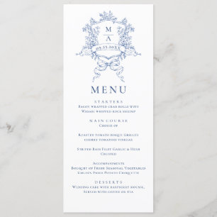 Menu Elégant Bleu Vintage Jardin Fleurs Mariage Dîner