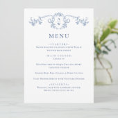 Menu Elégant Bleu Vintage Jardin Fleurs Mariage Dîner (Debout devant)
