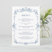 Menu Elégant Bleu Vintage Jardin Fleurs Mariage Dîner (Debout devant)