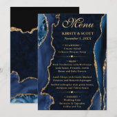 Menu Elegant Blue and Gold Faux Glitter Agate Wedding (Devant / Derrière)