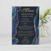 Menu Elegant Blue and Gold Faux Glitter Agate Wedding (Debout devant)