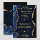 Menu Elegant Blue and Gold Glitter Agate Wedding (Devant / Derrière)