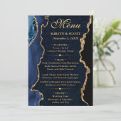 Menu Elegant Blue and Gold Glitter Agate Wedding (Debout devant)