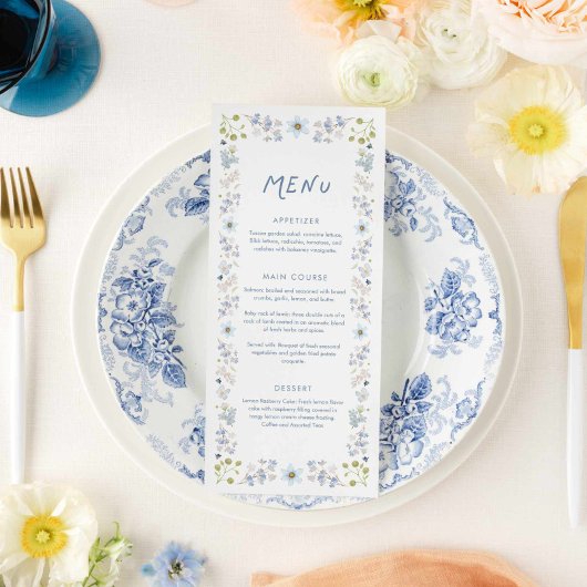 Menu Elegant Blue Floral Bridal Shower