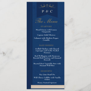 Menu Élégant Blue Floral Library Mariage de couverture