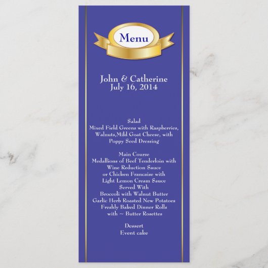 Menu Elegant Blue & Gold Mariage Table (Devant)
