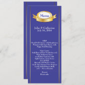 Menu Elegant Blue & Gold Mariage Table (Devant / Derrière)