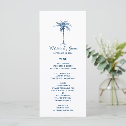 Menu Elégant Blue Palm Tree Plage tropicale Mariage (Debout devant)