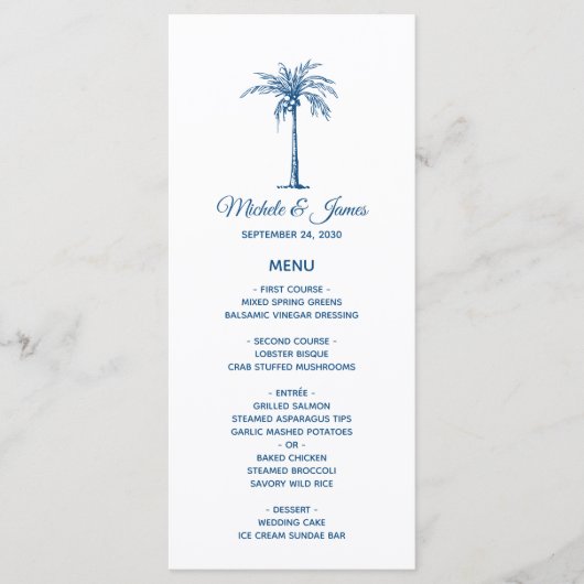 Menu Elégant Blue Palm Tree Plage tropicale Mariage (Devant)