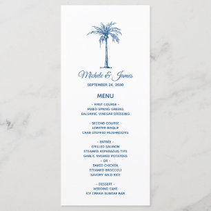 Menu Elégant Blue Palm Tree Plage tropicale Mariage