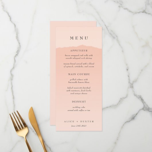 Menu Elegant Blush Gradient Weddenschap (Voorkant / Achterkant in situ)