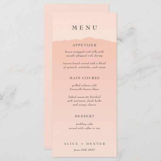 Menu Elegant Blush Gradient Weddenschap (Voorkant / Achterkant)