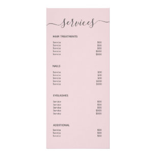 Menu Élégant Blush Pink Hair Salon de maquillage