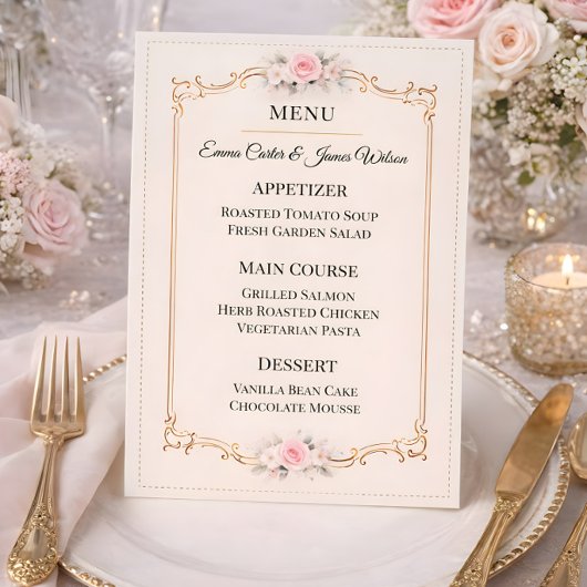 Menu Elegant Blush Rococo Wedding