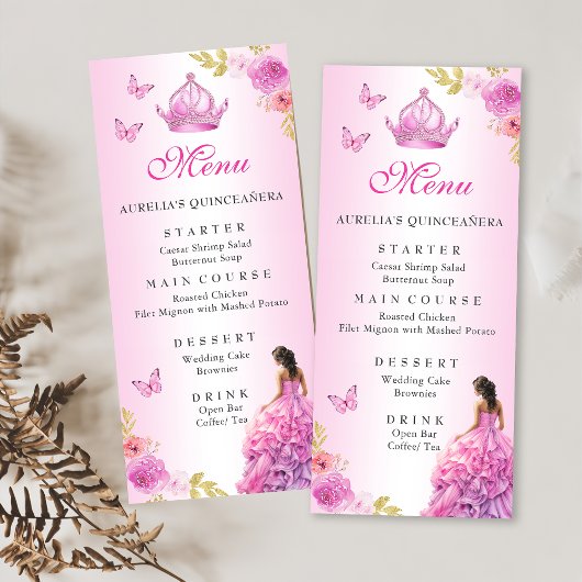 Menu Elégant Blush rose Floral Quinceañera Anniversaire