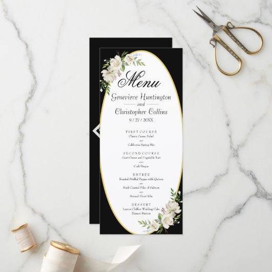 Menu Elegant Boho Black Floral Wedding (Voorkant / Achterkant in situ)