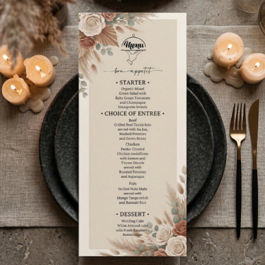 Menu Elegant Boho Chic Wedding