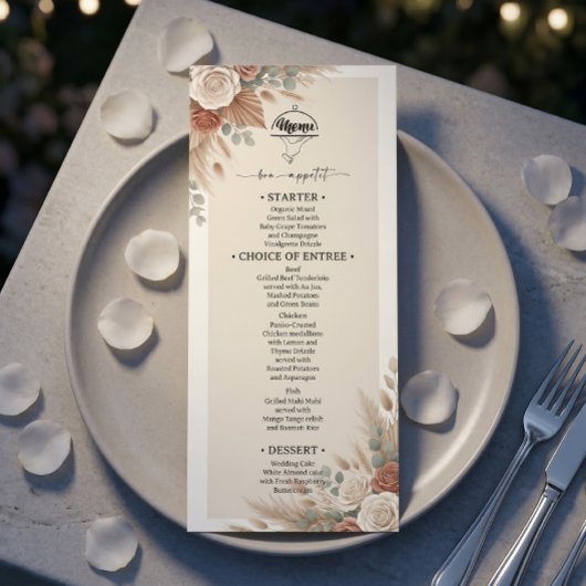 Menu Elegant Boho Chic Wedding