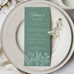 Menu Elégant Boho Fleur sauvage Spring Green Mariage<br><div class="desc">Élevez votre réception avec notre Elegant Boho Fleur sauvage Spring Green Mariage Menu. Doté de fleurs sauvages blancs délicats sur un arrière - plan vert de printemps frais, ce design allie beauté naturelle et élégance intemporelle. Parfait pour les mariages de jardin ou de printemps, il met en valeur vos plats...</div>
