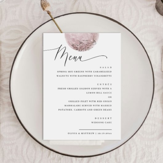 Menu Élégant Boho Rose Blush Lune | Dîner de Mariage