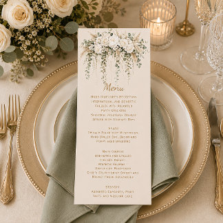 Menu Élégant Boho Roses Ivory Perles Mariage |
