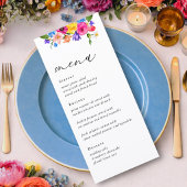 Menu Élégant Bold Coloré Fleurs aquarelle mariage
