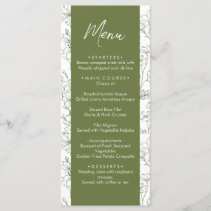 Menu Élégant Botanique Florale Sage Vert Mariage Dîner