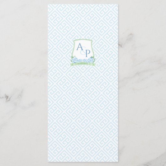 Menu Élégant Botanique Vert Bleu Monogramme Mariage (Dos)