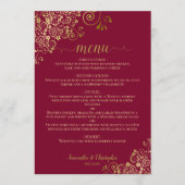 Menu Elégant boucles d'or et tourbillons sur Mariage Bo (Devant)