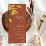 Menu Élégant Brown Feuillage d'automne Mariage moderne<br><div class="desc">Elégant Brown Golden Yellow Autumn Foliage Modern Mariage Menu. Tous les textes sont pré-arrangés pour que vous personnalisiez facilement et rapidement avec vos propres détails.</div>