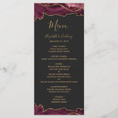 Menu Élégant Burgundy Gold Agate Mariage foncé (Devant)
