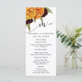 Menu Elegant Burgundy Red Watercolor "MARIGOLD" Wedding (Debout devant)
