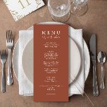 Menu Elégant Burnt Orange Mangeons Calligraphie Mariage<br><div class="desc">Un menu d'automne en terre cuite chic mariage moderne et élégant. Ce qui présente le design modèle chic de l'arrière - plan solide orange brûlé et la typographie blanche. Et mangeons le libellé dans une élégante calligraphie blanche chic. Attrapez-le et faites de votre menu mariage un menu chic et élégant....</div>
