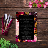 Menu Elégant cadre floral rose bordeaux noir