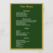 Menu Elégant cadre Gold Script sur Green Mariage Dîner (Devant)