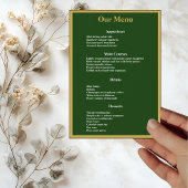 Menu Elégant cadre Gold Script sur Green Mariage Dîner