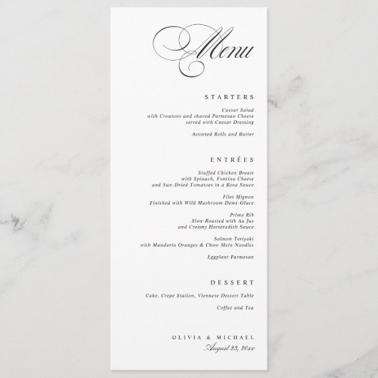 Menu Elegant Calligraphy Black and White Wedding (Devant)