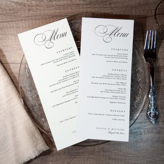 Menu Elegant Calligraphy Black and White Wedding