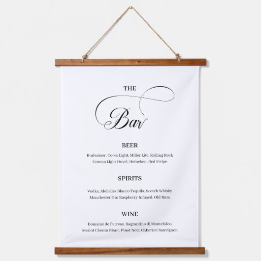 Menu Elegant Calligraphy Script Wedding Bar Hangend Wandkleed (Voorkant)