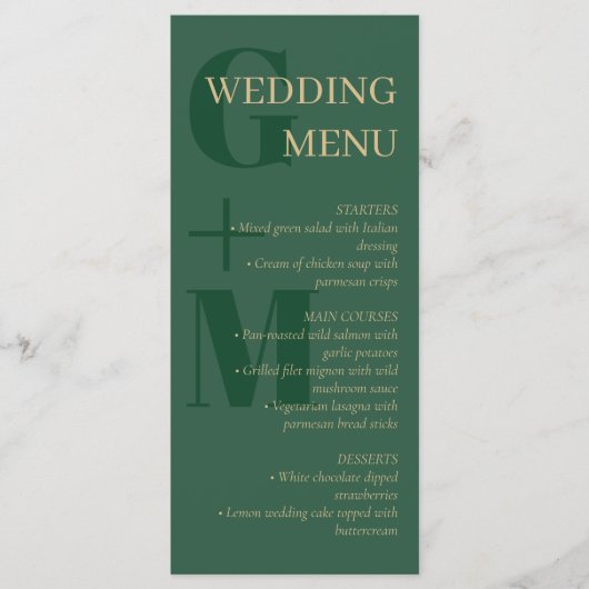 Menu Elégant chasseur vert Tan Typographie Mariage (Devant)