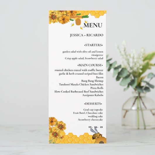 Menu Elegant & Chic Boho abeille Fleur sauvage Table Ma (Debout devant)